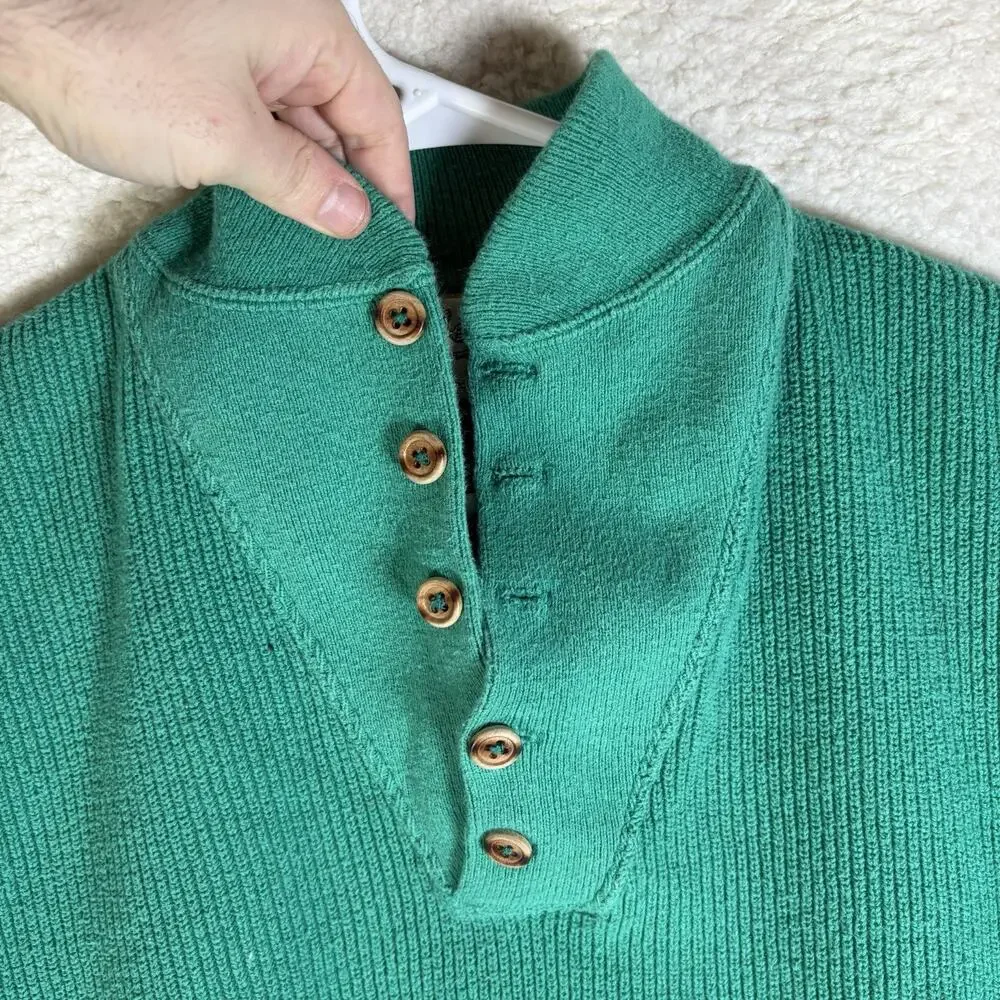 Vintage Cabelas SweaterMens Medium Green USA Made Ribbed Knit 1/4 Button READ